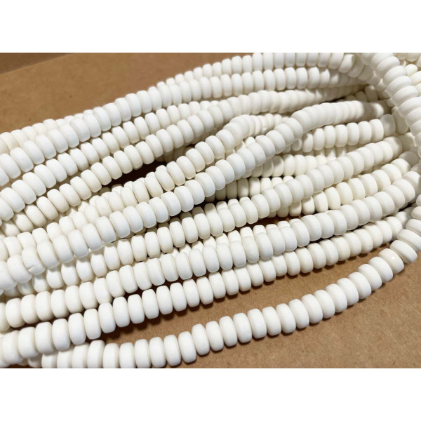6 mm, perles heishi rondelles, Polymère blanc. Fil de 40 cm