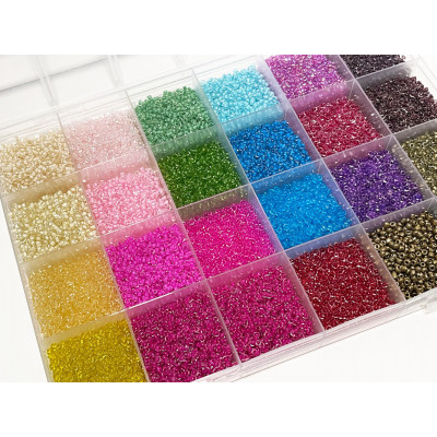 Coffret 24 couleurs. Perles de rocailles 12/0. Environ 19200 perles - 350 grammes
