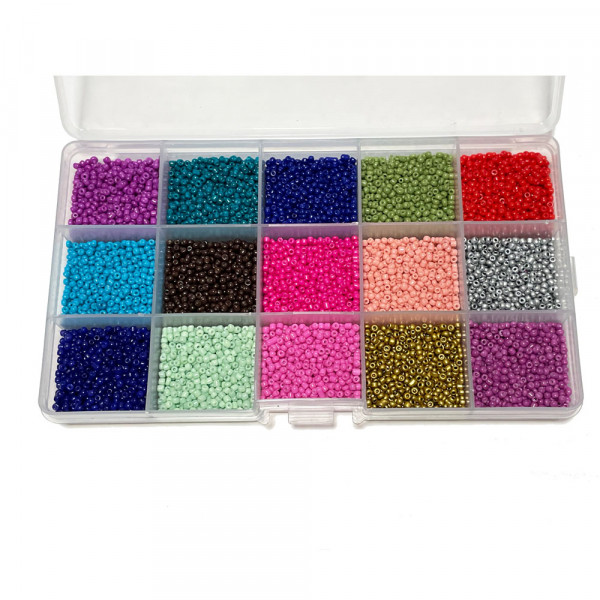 Coffret 15 couleurs. Perles de rocailles 12/0. 180 grammes