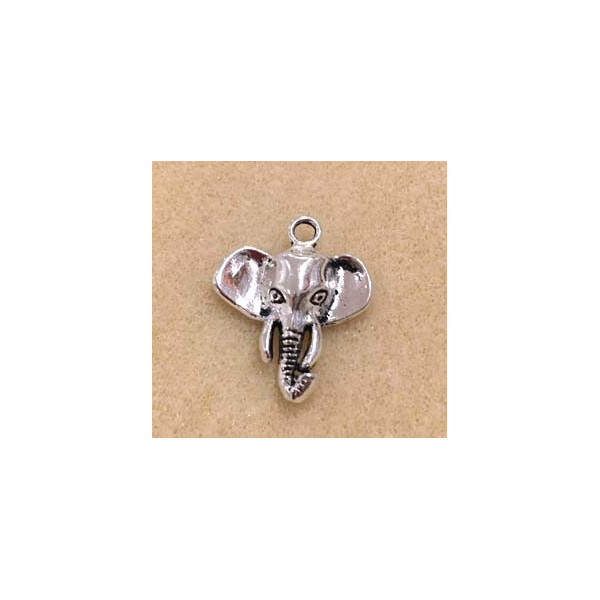 Pendentif tête éléphant, métal argenté, 2,5 cm