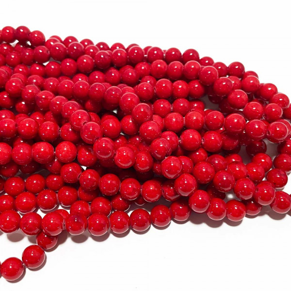 6 ou 8 mm. Perles Jade mashan naturelle. rouge teintée. Au fil.