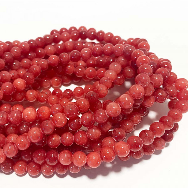 6 mm. Perles Jade mashan naturelle. rouge crise. Au fil 66 p.
