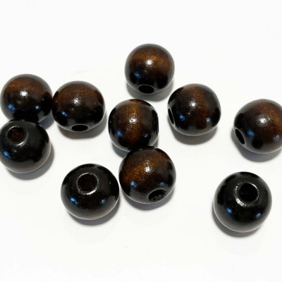 15 perles en bois vernis marron foncé.16-18 mm.