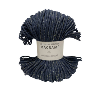 3 mm. Cordon coton tissé 100 m. Bleu marine filet or