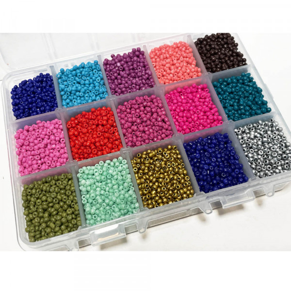 Coffret 15 couleurs. Perles de rocaille 12/0. Environ 375 g