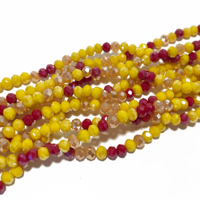 6x5 mm. Verre à facettes. Multicolore jaune rouge