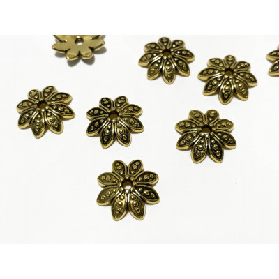 20 coupelles 14 mm. Alliage or antique. Fleur 20 coupelles 14 mm. Alliage or antique. Fleur