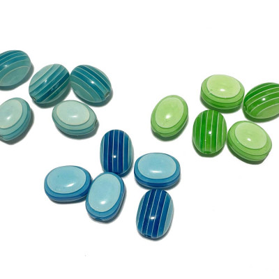 12 mm. 5 Perles ovale en plastique, couleurs acidulées