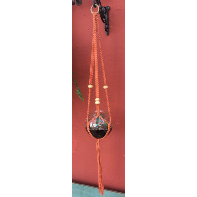 Suspension macramé, orange corail, 100 cm