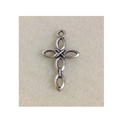 Pendentif croix, métal argenté, 2,7*1,7 cm.