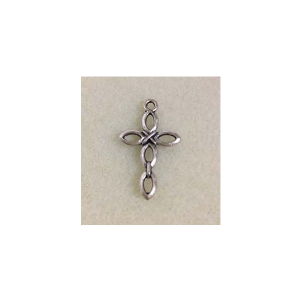 Pendentif croix, métal argenté, 2,7*1,7 cm.