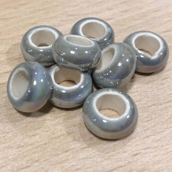 10 mm perle gris clair, céramique