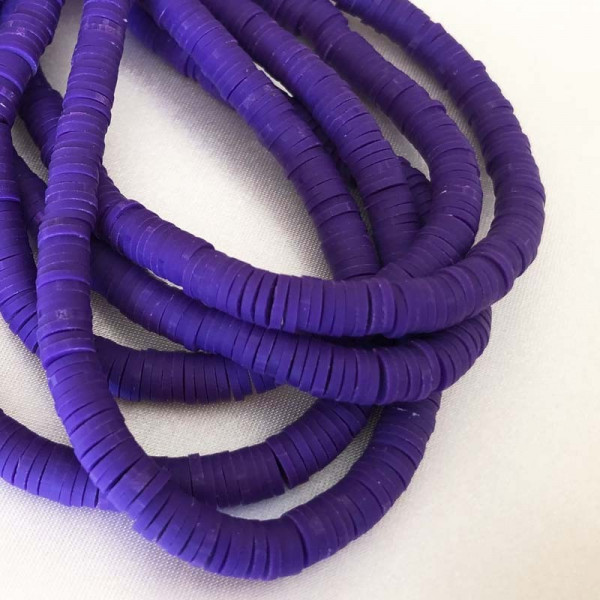 6 mm, heishi polymère, violet,le fil