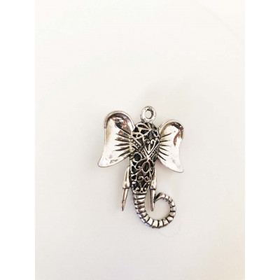 Pendentif éléphant, alliage argenté, 44 mm