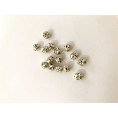 10 perles alliage et strass. 8 mm. Argenté