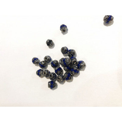 10 perles alliage et strass. 8 mm. Argenté anthracite