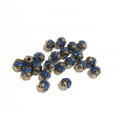 10 perles alliage et strass. 8 mm. Argenté anthracite
