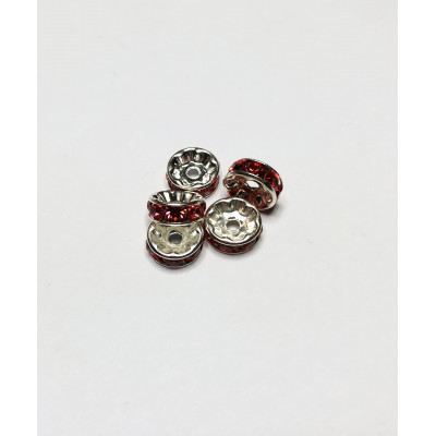 5 rondelles strass, rouge, 8mm