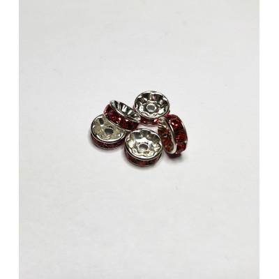 5 rondelles strass, rouge, 8mm