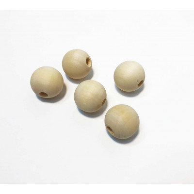 5 perles rondes, bois brut, 18 mm