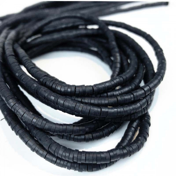 3 mm, perles heishi polymère, noir, fil de 45 cm