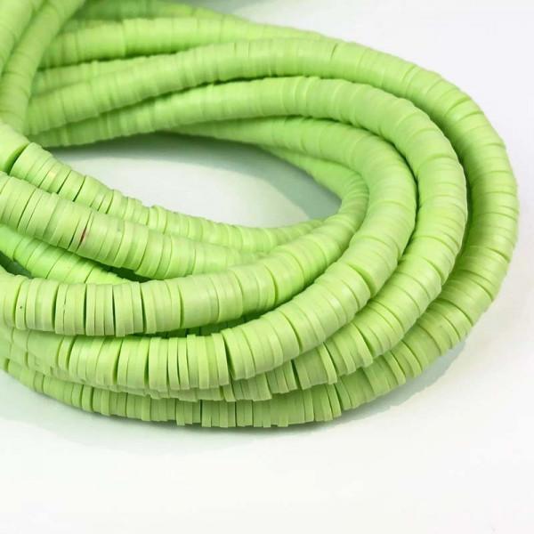 6 mm, perles heishi polymère, vert pomme, le fil env 43 cm