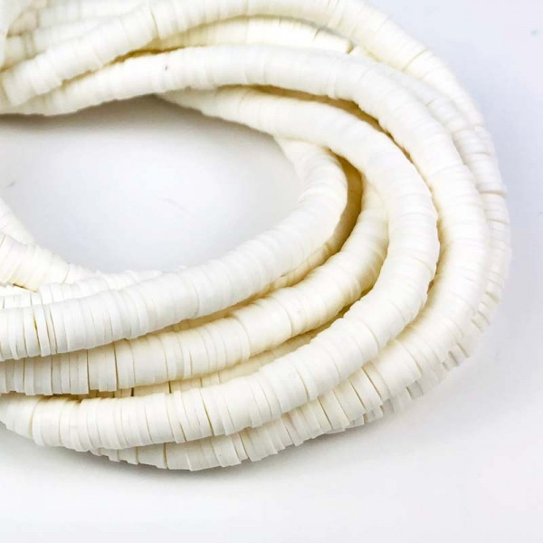 6 mm, heishi polymère, blanc, fil env. 43 cm