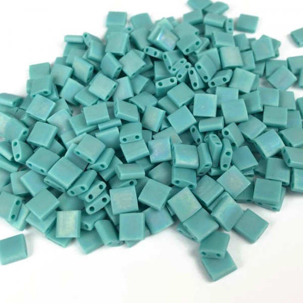 Perles Tila beads, turquoise mat. 5*5*1,9 mm. 60 perles- 5 grammes
