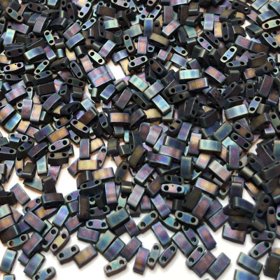 5 G, Half Tila beads, gris irisé. 5*2,3*1,9 mm