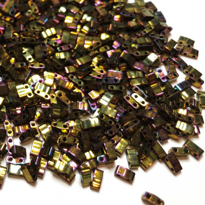 5 G, Half Tila beads, violet cuivré. 5*2,3*1,9 mm