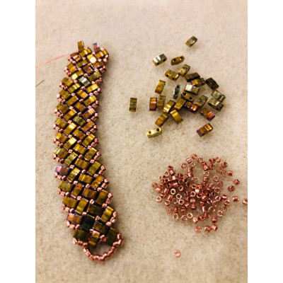 5 G, Half Tila beads, violet cuivré. 5*2,3*1,9 mm