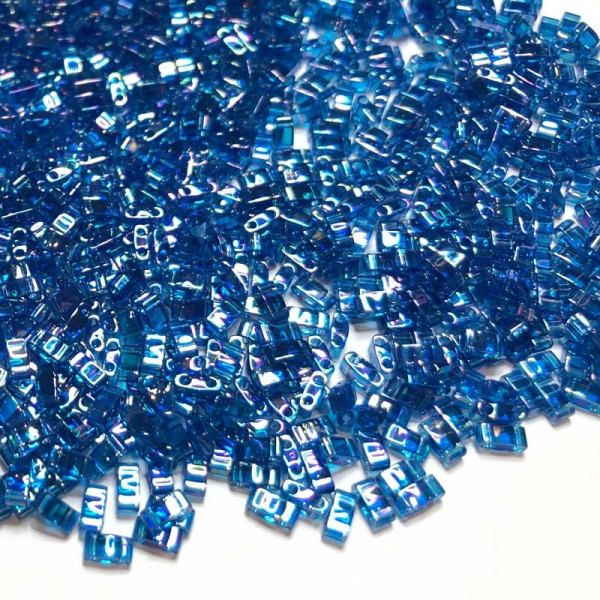 5 G, Half Tila beads, bleu azur. 5*2,3*1,9 mm