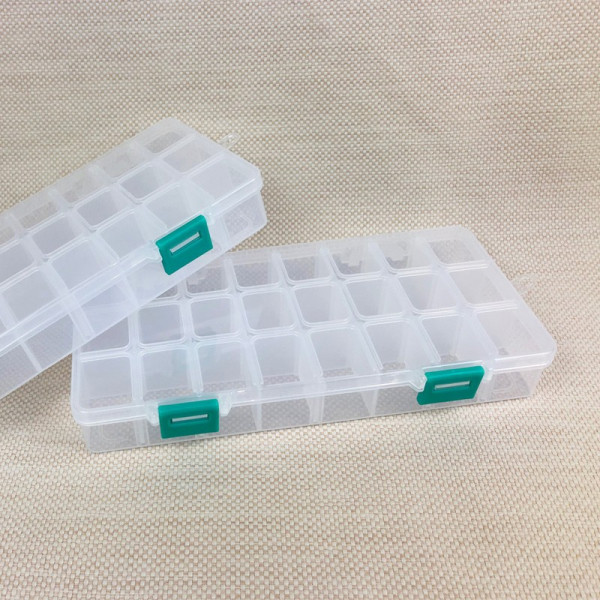 24 cases, boite de rangement pour perles couvercle plastique, 22*11*3 cm