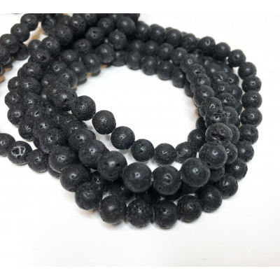 5 perles 8 mm, lave naturelle noire