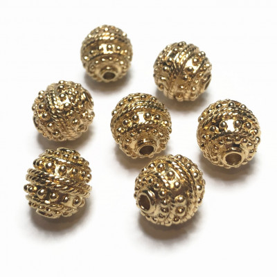 12 mm, perle en alliage doré, décor relief