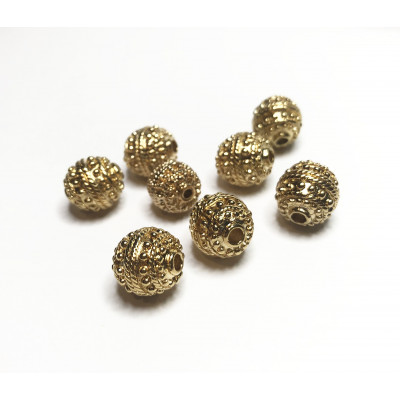 12 mm, perle en alliage doré, décor relief