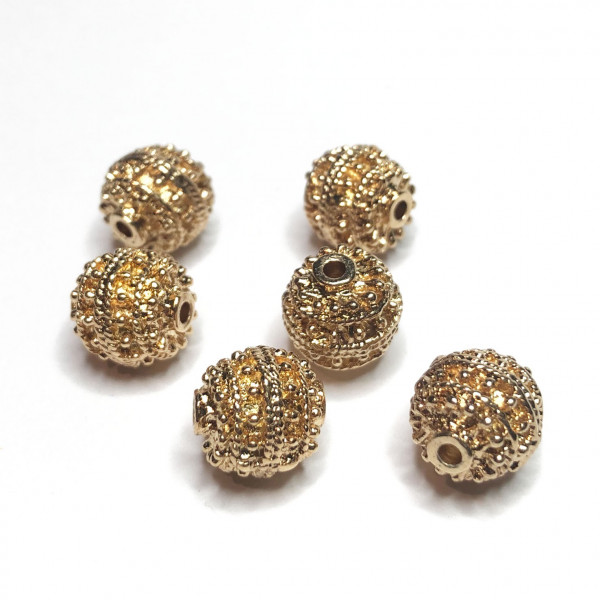 10 mm, perle en alliage doré, décor relief