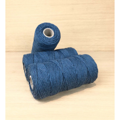 100 m, corde coton 3mm, bleu Jeans. 1 bobine