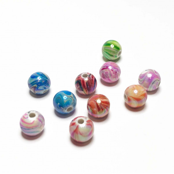 50 perles acrylique, 8 mm, aléatoires