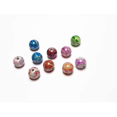 10 perles acrylique, 10 mm, aléatoires