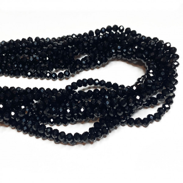 4*3 mm perles en verre facetté noir, le fil env. 130 p