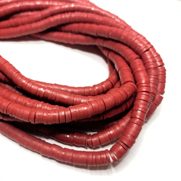 6 mm, heishi polymère, rouge foncé, le fil