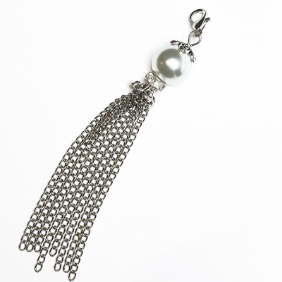 9 cm, pompon avec perles, strass et laiton
