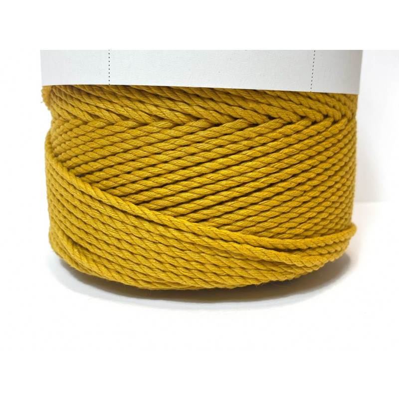 Grosse bobine de corde câblé coton 3 mm, tressée. Moutarde
