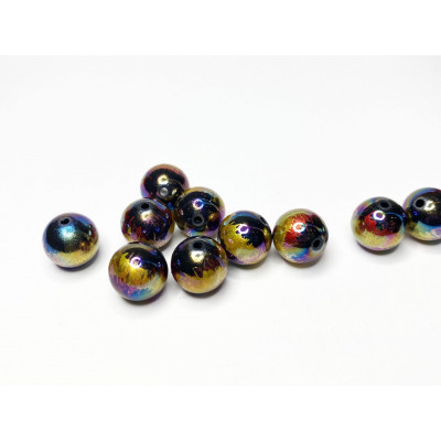 10 perles 12 mm, acrylique irisé doré