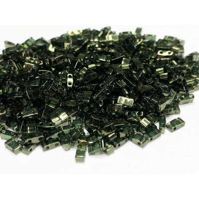 5 G, Half Tila beads, vert bouteille. 5*2,3*1,9 mm