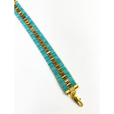 Manchette de Tila, 19 cm. Turquoise / Or. Laiton plaqué or 24K