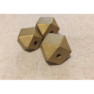 Perle en bois dorée, hexagonale, 27 mm