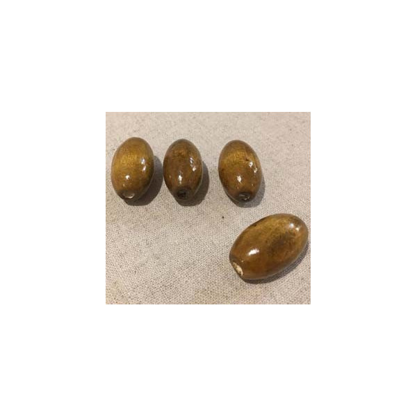 4 perles en bois vernis, forme olive, 2,5 cm