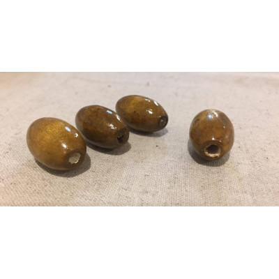 4 perles en bois vernis, forme olive, 2,5 cm